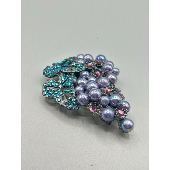 THELMA DEUTSCH Purple Pearls Grape Cluster Brooch Pin Borealis Aqua Rhinestones - Picture 3 of 11